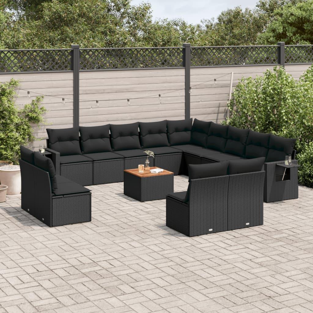 14 Piece Garden Sofa Set with Cushions Black Poly Rattan