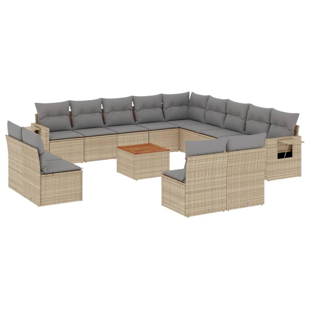 14 Piece Garden Sofa Set with Cushions Beige Poly Rattan
