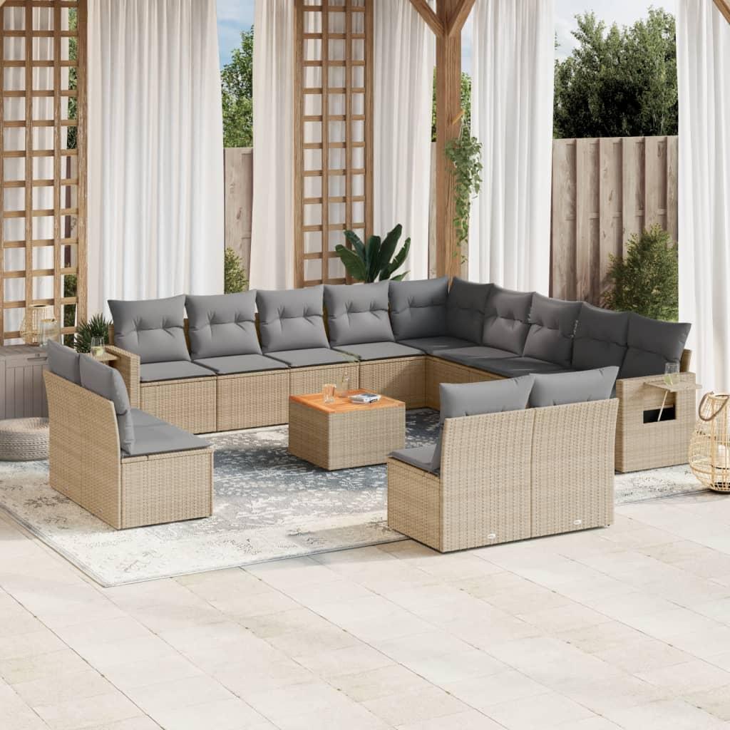 14 Piece Garden Sofa Set with Cushions Beige Poly Rattan