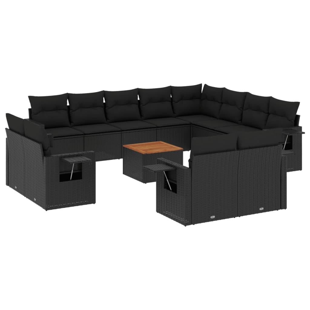 13 Piece Garden Sofa Set with Cushions Black Poly Rattan