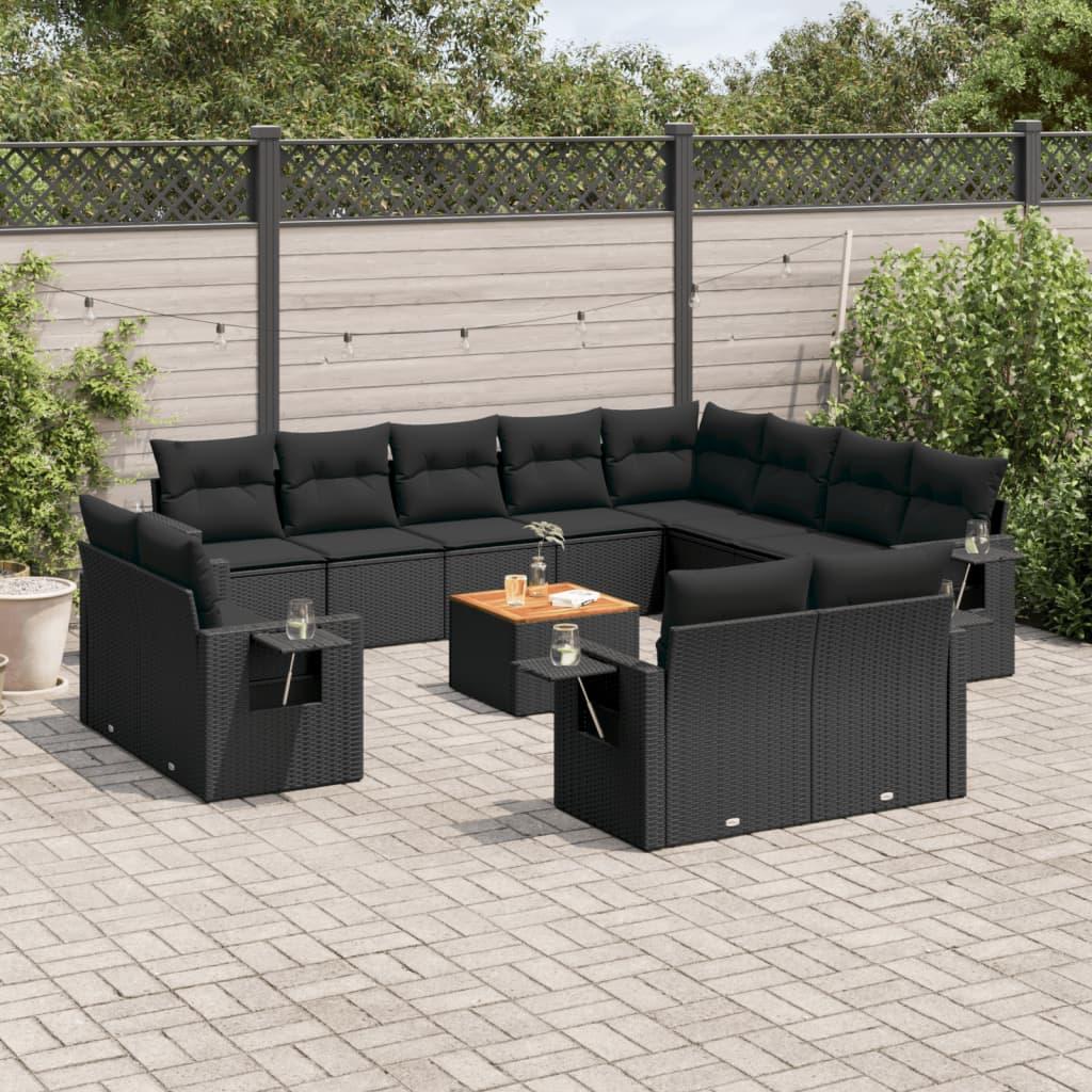 13 Piece Garden Sofa Set with Cushions Black Poly Rattan