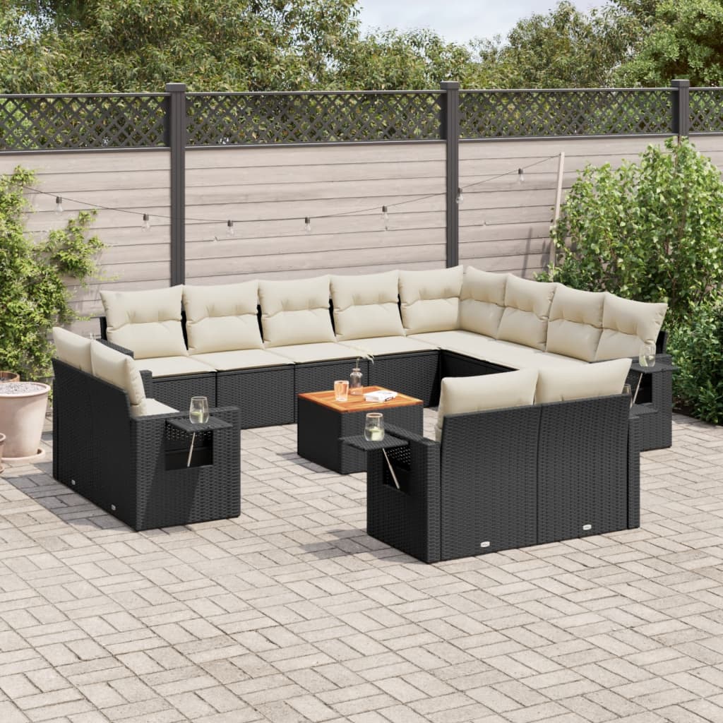 13 Piece Garden Sofa Set with Cushions Black Poly Rattan