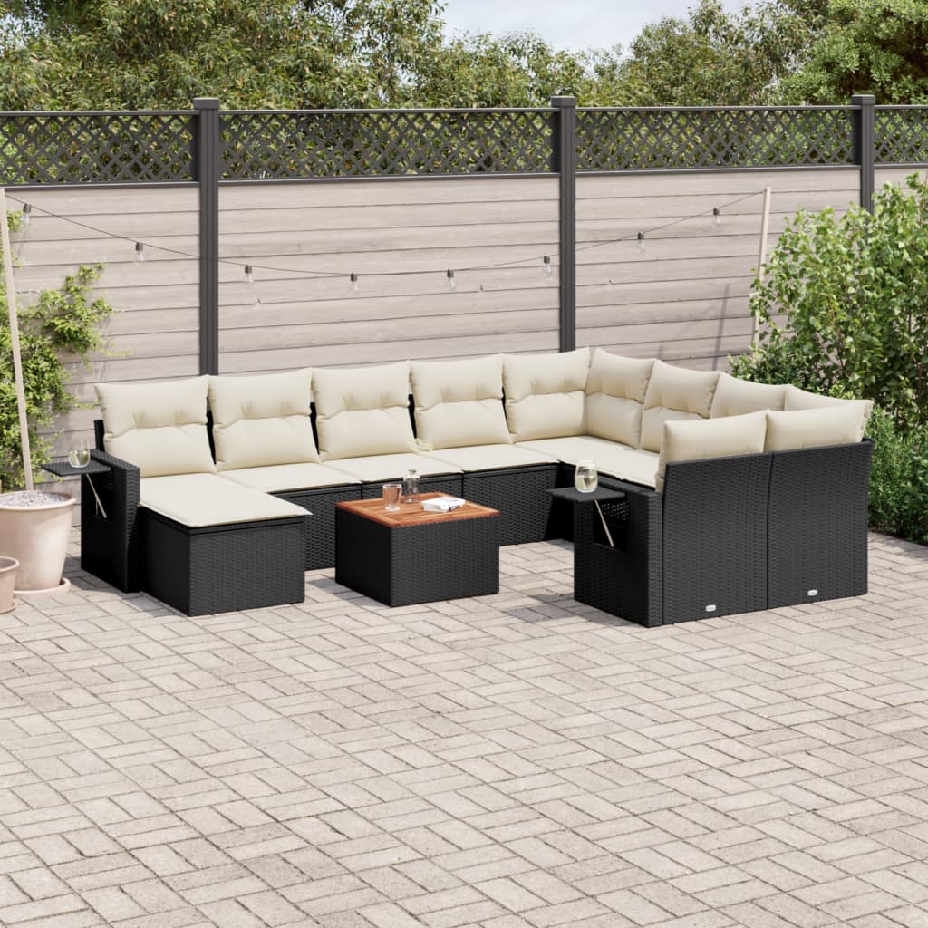 11 Piece Garden Sofa Set with Cushions Black Poly Rattan