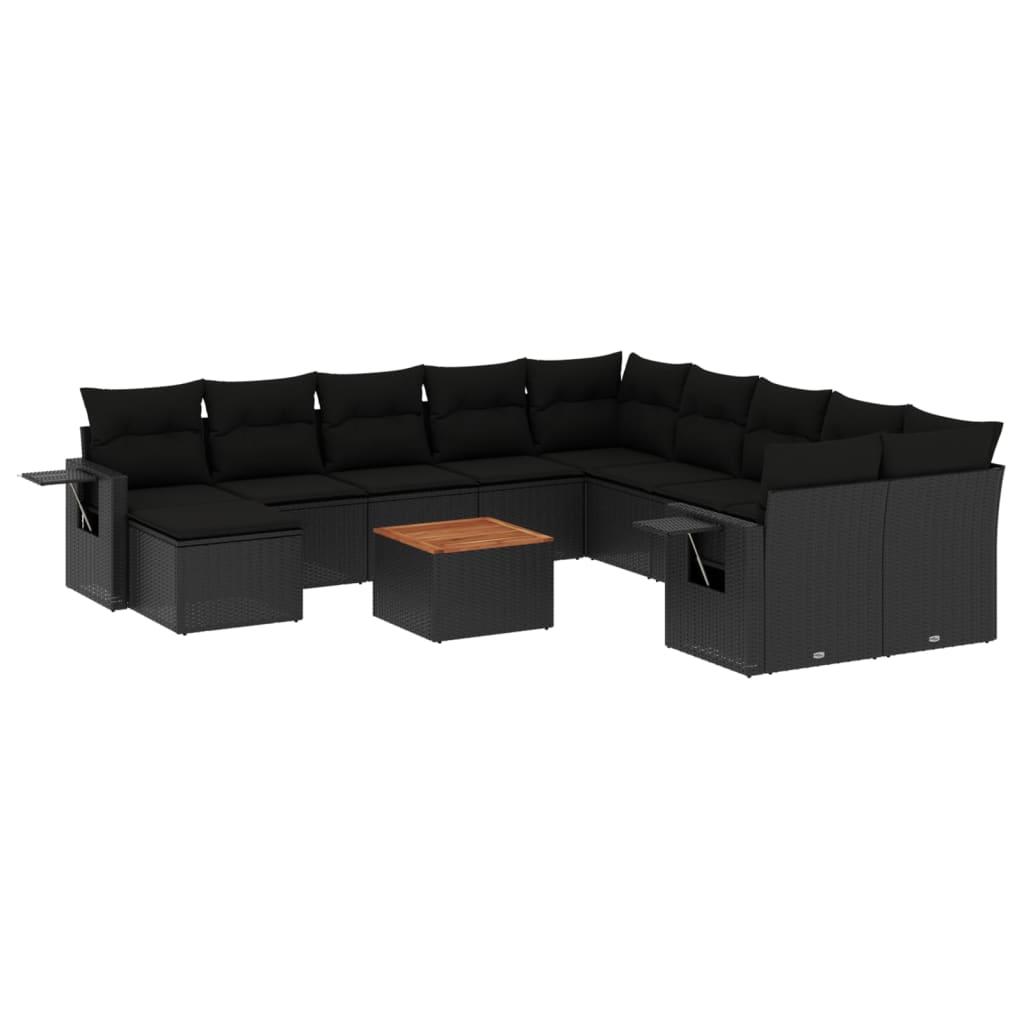 12 Piece Garden Sofa Set with Cushions Black Poly Rattan