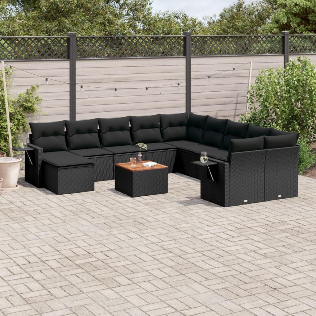 12 Piece Garden Sofa Set with Cushions Black Poly Rattan