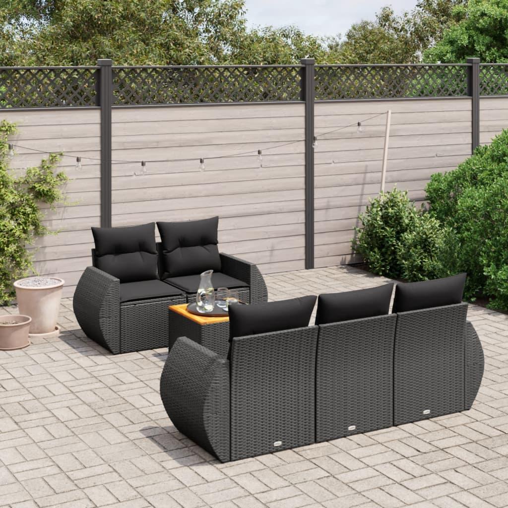 6 Piece Garden Sofa Set with Cushions Black Poly Rattan