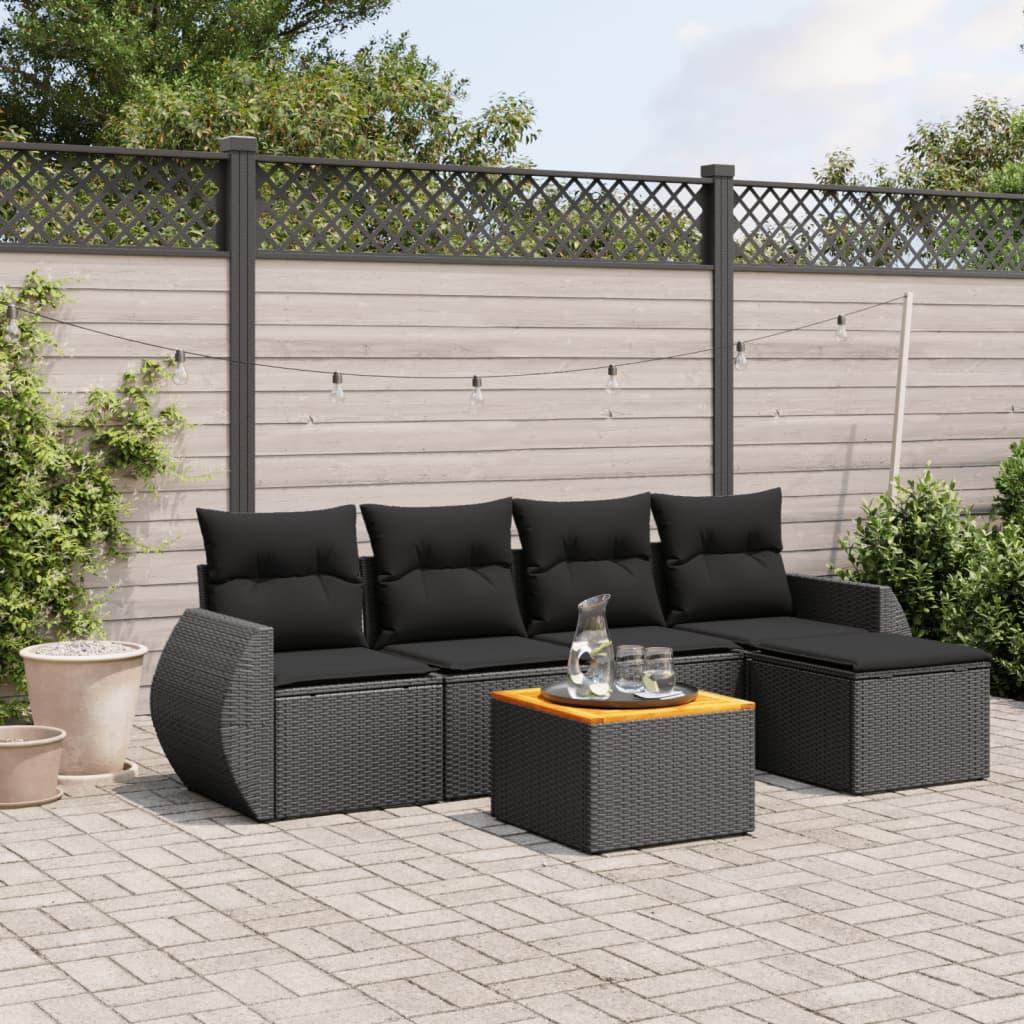 6 Piece Garden Sofa Set with Cushions Black Poly Rattan