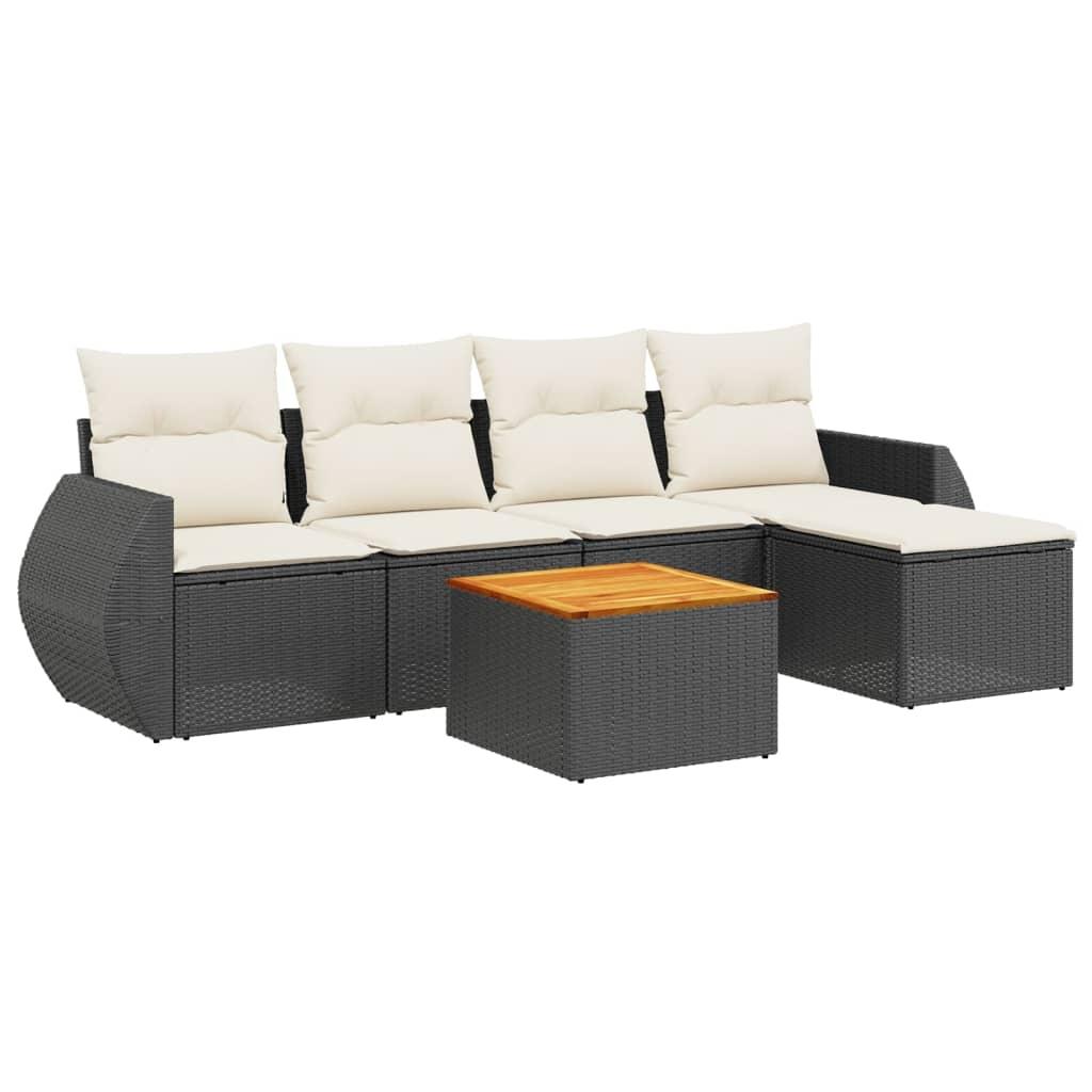 6 Piece Garden Sofa Set with Cushions Black Poly Rattan