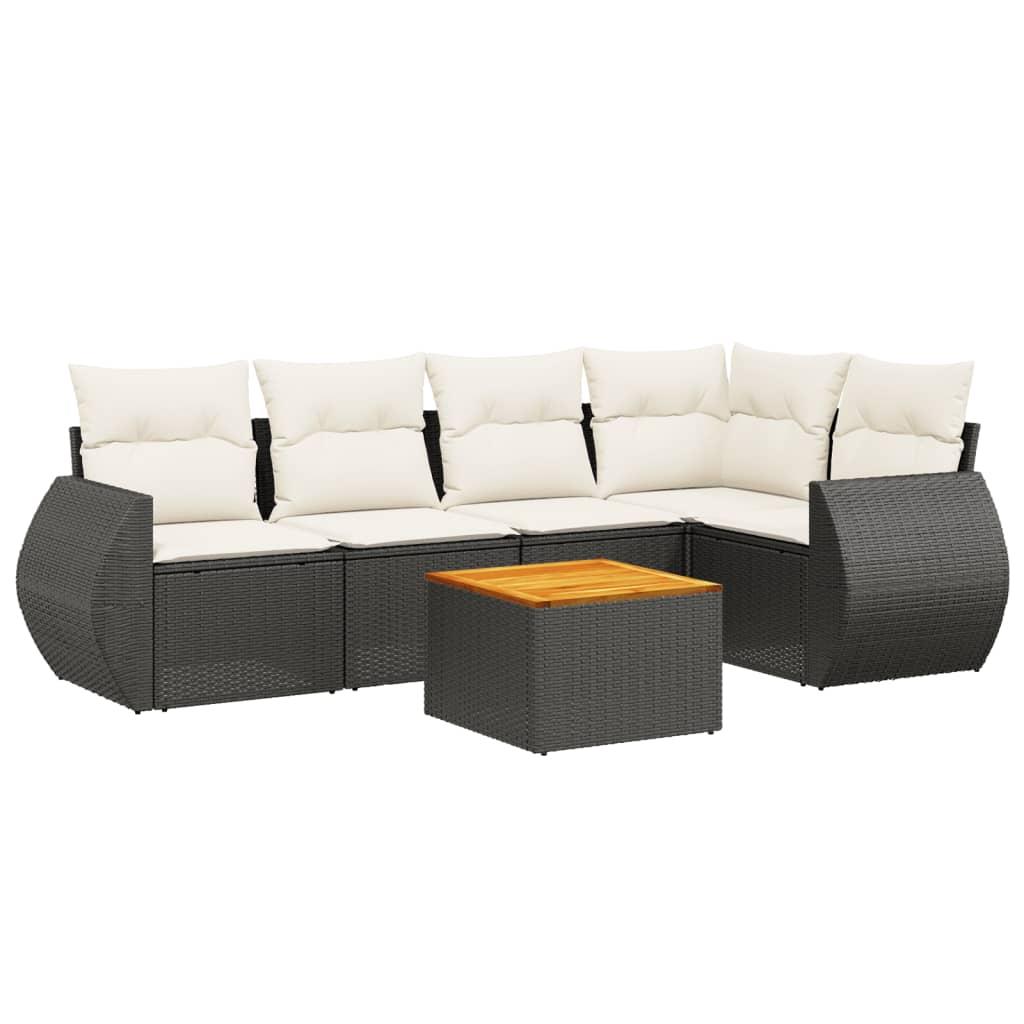 6 Piece Garden Sofa Set with Cushions Black Poly Rattan