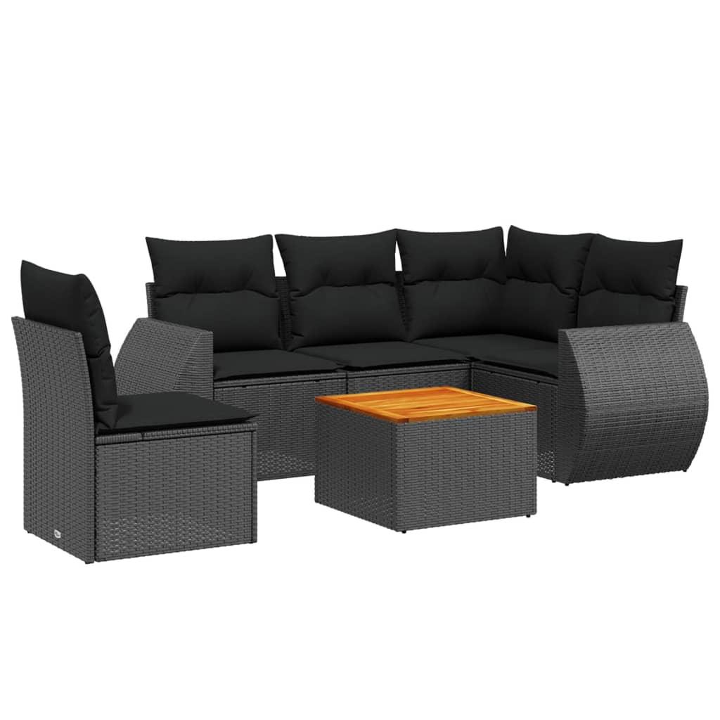 6 Piece Garden Sofa Set with Cushions Black Poly Rattan