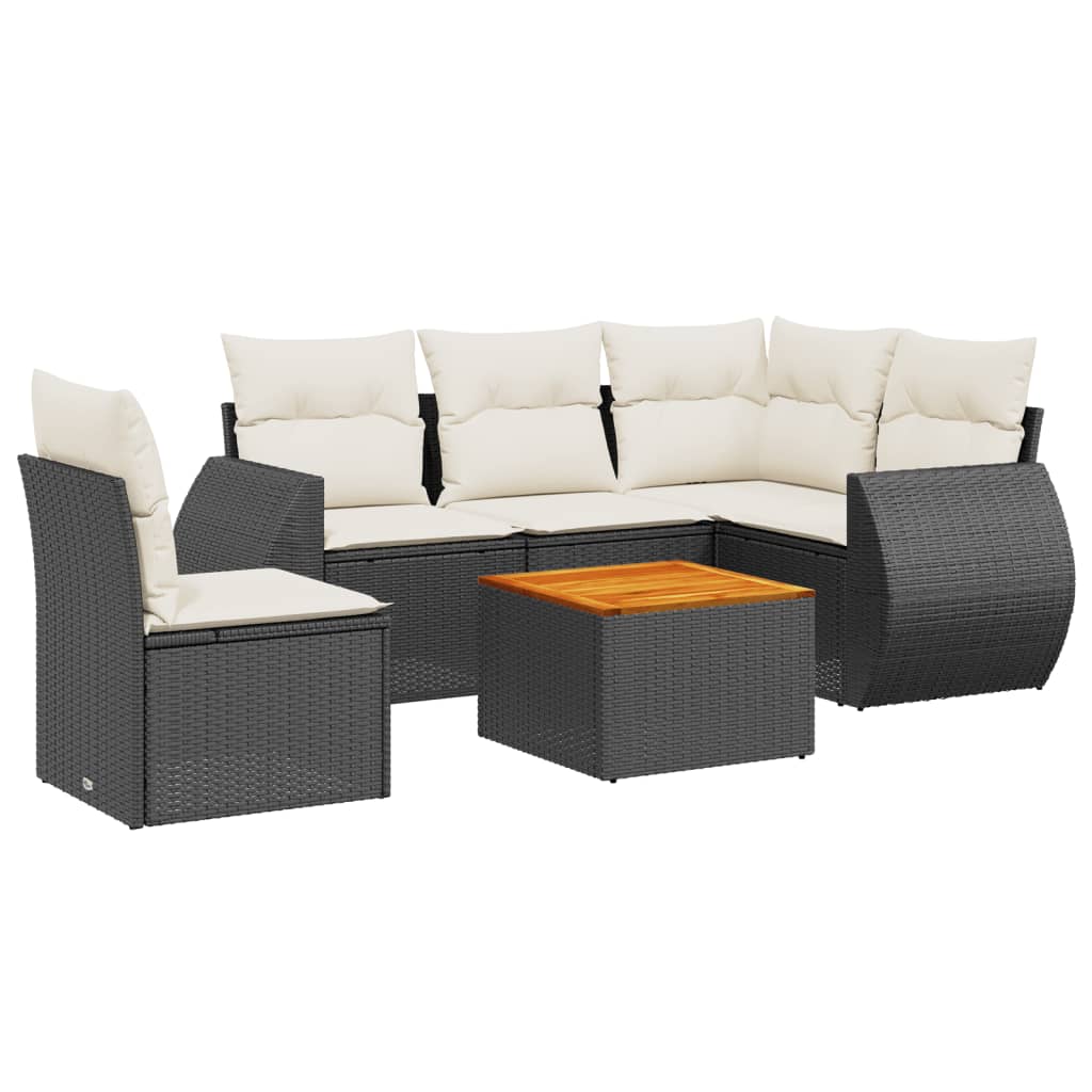 6 Piece Garden Sofa Set with Cushions Black Poly Rattan