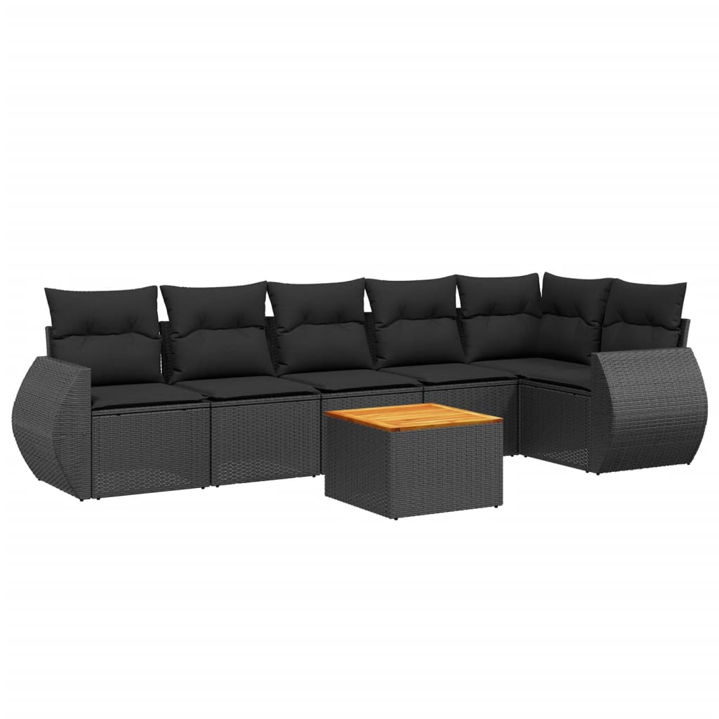 7 Piece Garden Sofa Set with Cushions Black Poly Rattan