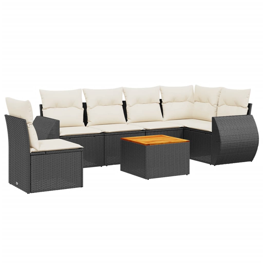 7 Piece Garden Sofa Set with Cushions Black Poly Rattan