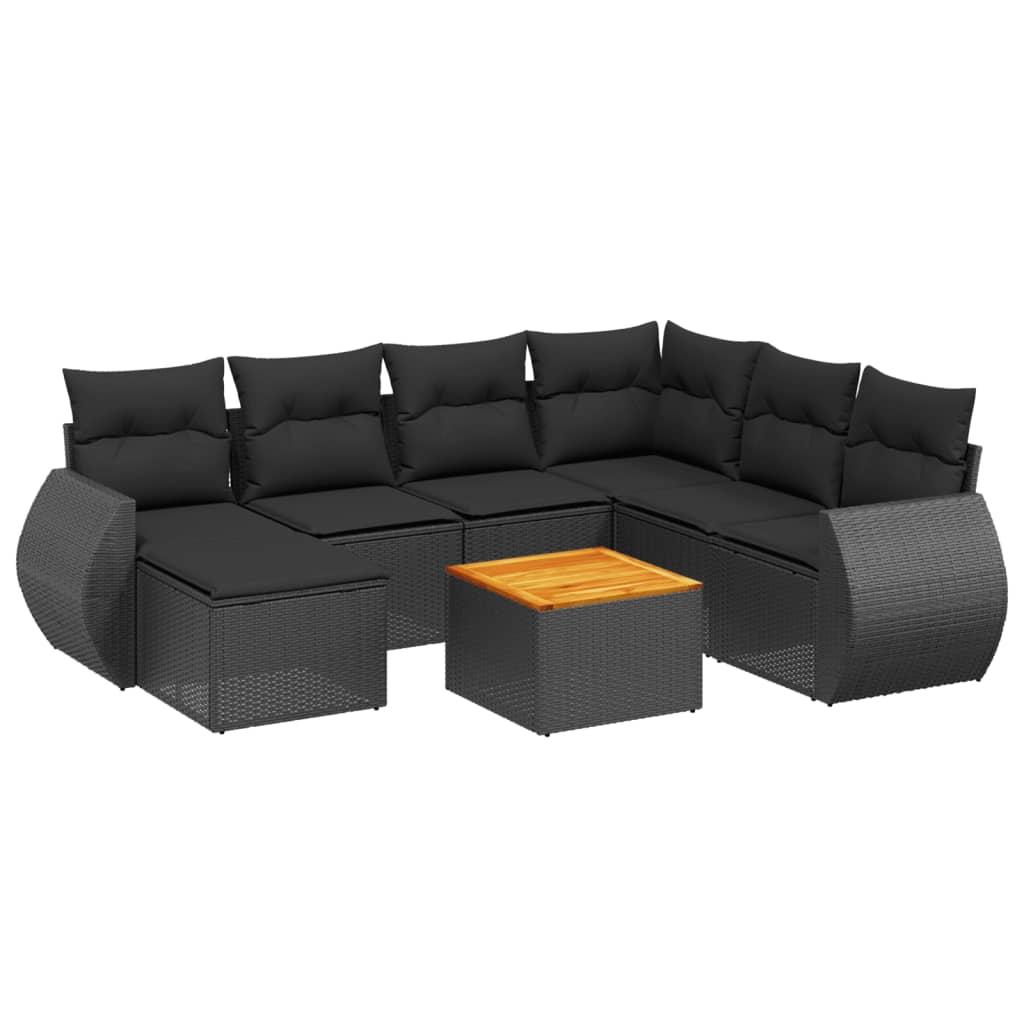 8 Piece Garden Sofa Set with Cushions Black Poly Rattan