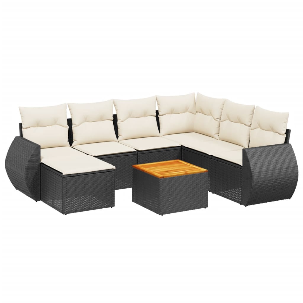 8 Piece Garden Sofa Set with Cushions Black Poly Rattan