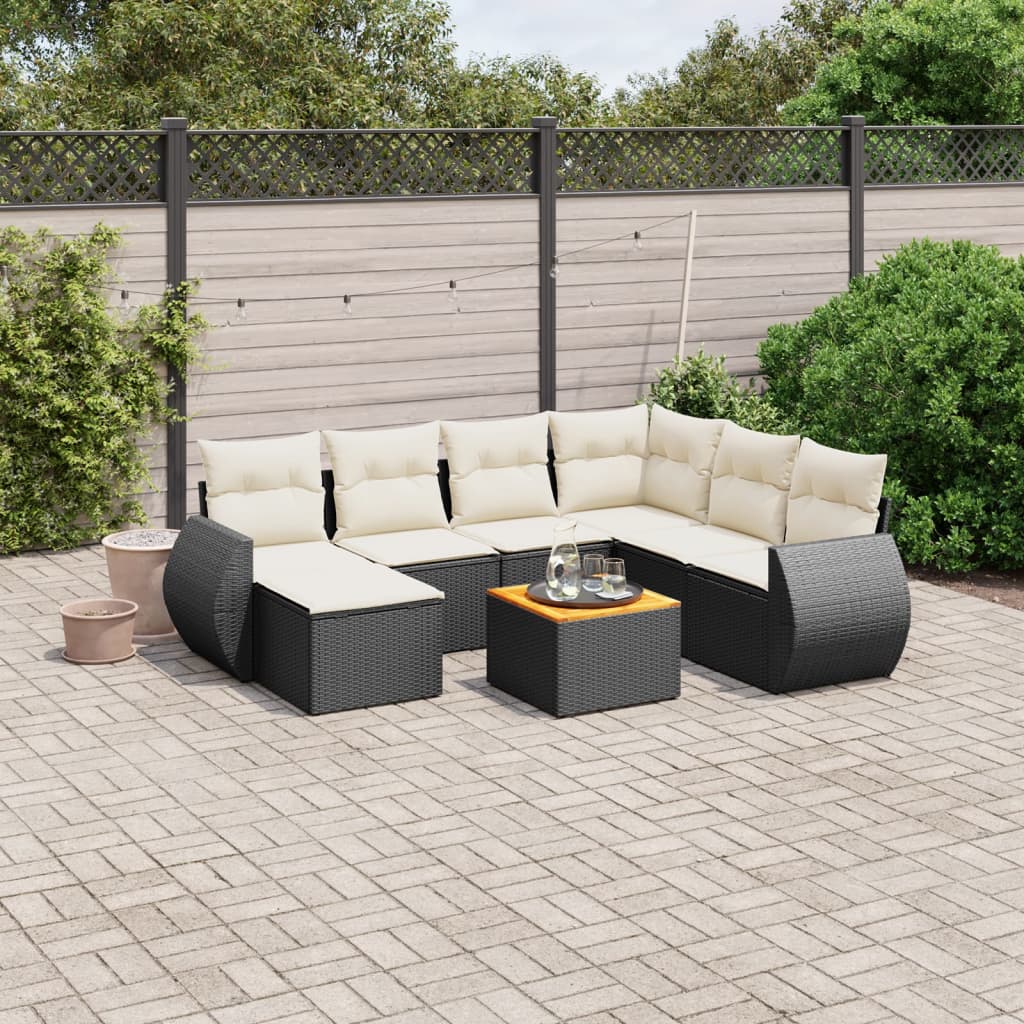 8 Piece Garden Sofa Set with Cushions Black Poly Rattan