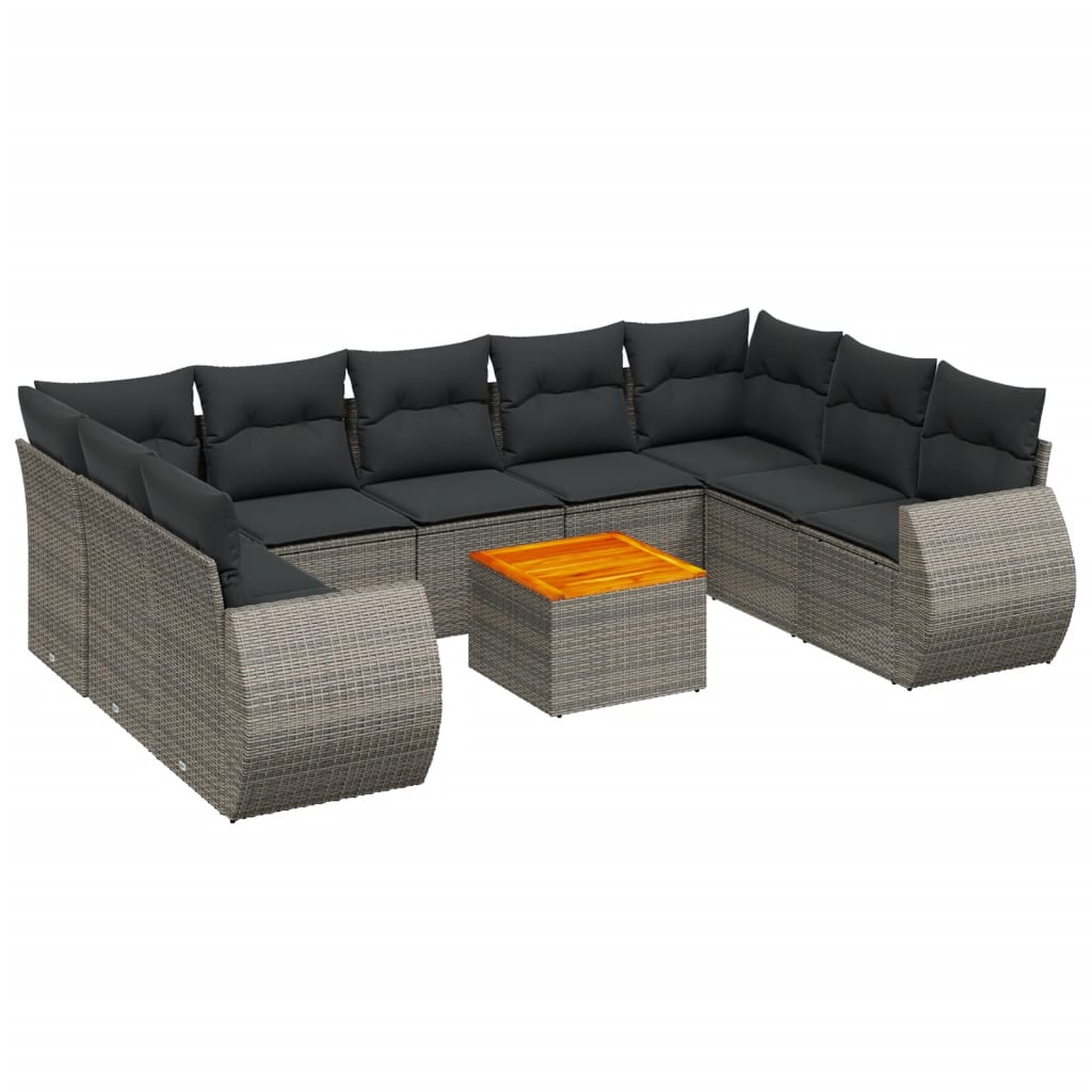 10 Piece Garden Sofa Set with Cushions Grey Poly Rattan