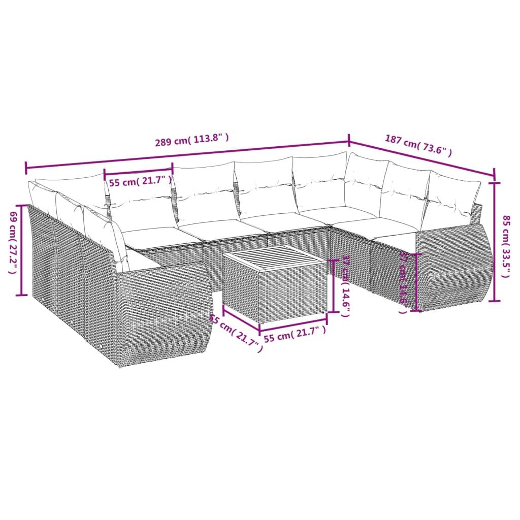 10 Piece Garden Sofa Set with Cushions Grey Poly Rattan