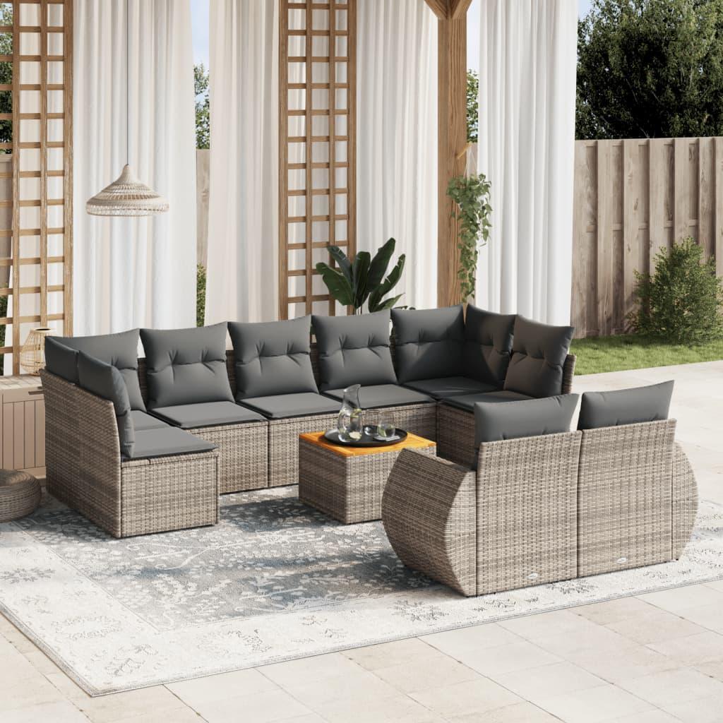 10 Piece Garden Sofa Set with Cushions Grey Poly Rattan