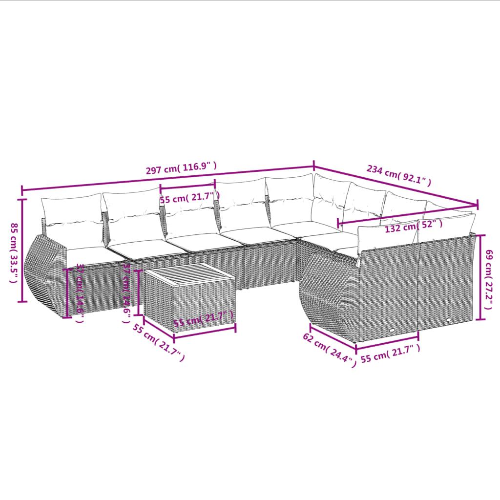 10 Piece Garden Sofa Set with Cushions Grey Poly Rattan