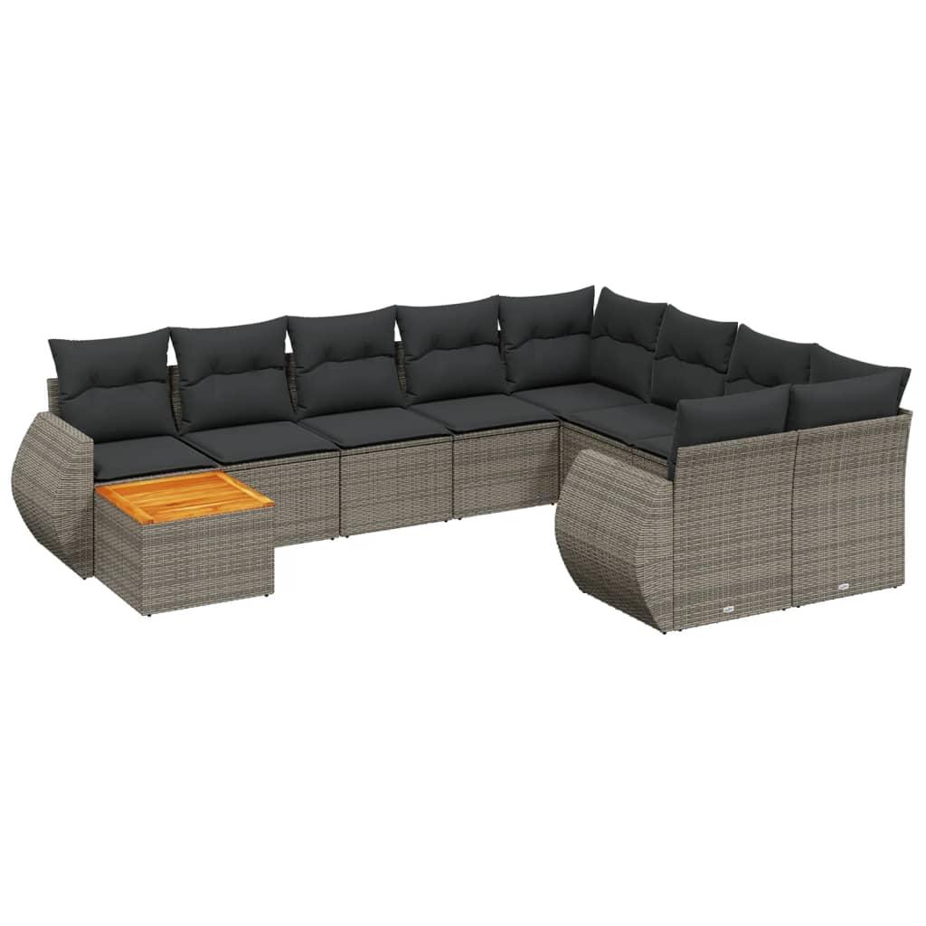 10 Piece Garden Sofa Set with Cushions Grey Poly Rattan