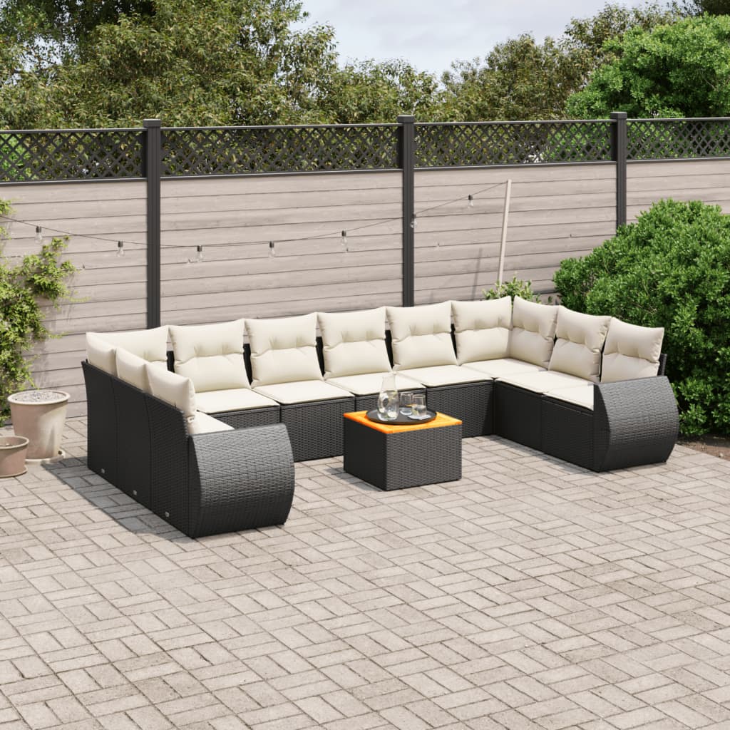 11 Piece Garden Sofa Set with Cushions Black Poly Rattan