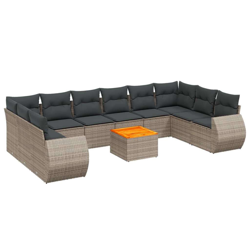 11 Piece Garden Sofa Set with Cushions Grey Poly Rattan