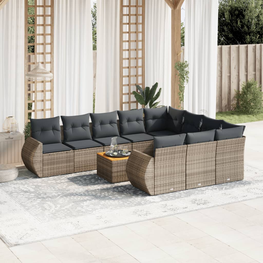 11 Piece Garden Sofa Set with Cushions Grey Poly Rattan