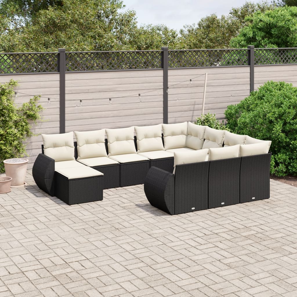 11 Piece Garden Sofa Set with Cushions Black Poly Rattan