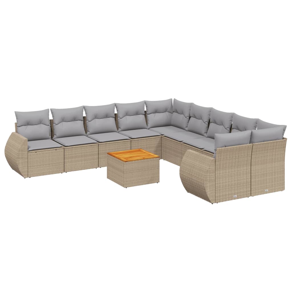 11 Piece Garden Sofa Set with Cushions Beige Poly Rattan