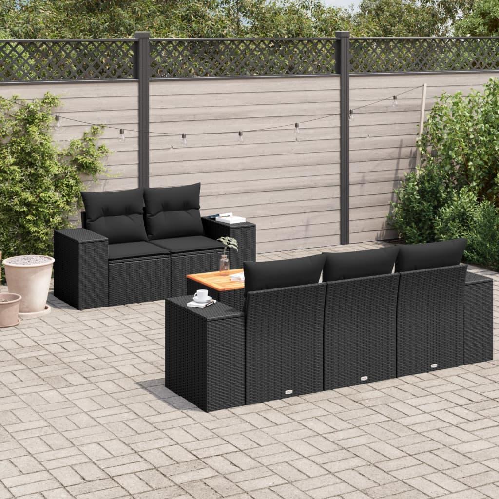 6 Piece Garden Sofa Set with Cushions Black Poly Rattan