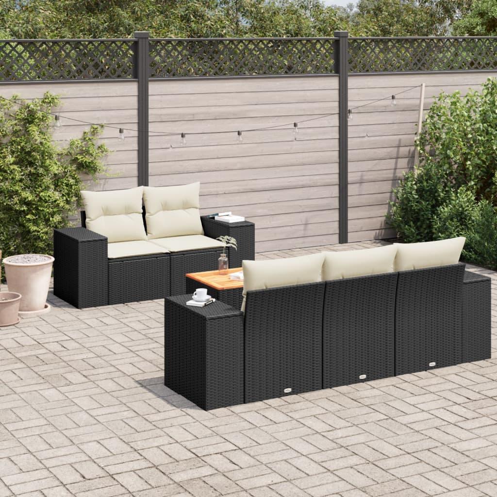 6 Piece Garden Sofa Set with Cushions Black Poly Rattan