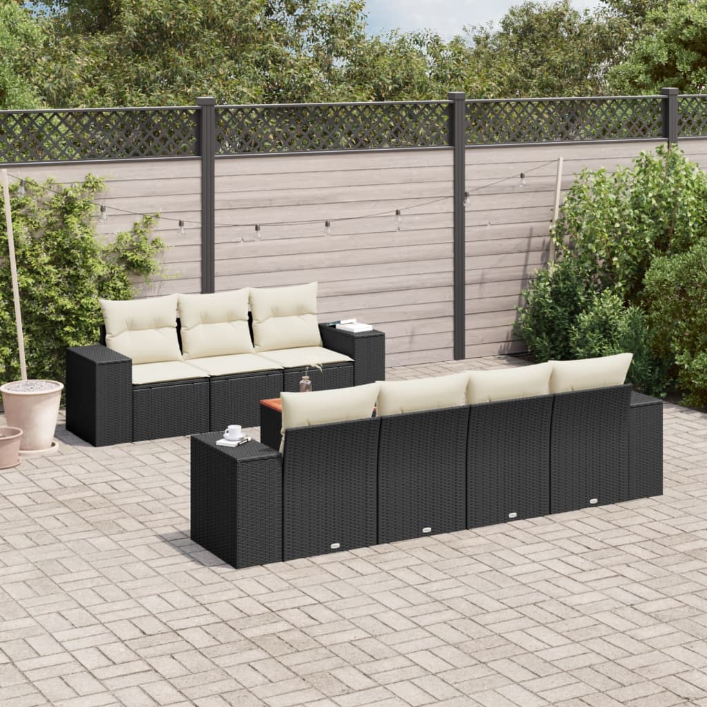 8 Piece Garden Sofa Set with Cushions Black Poly Rattan