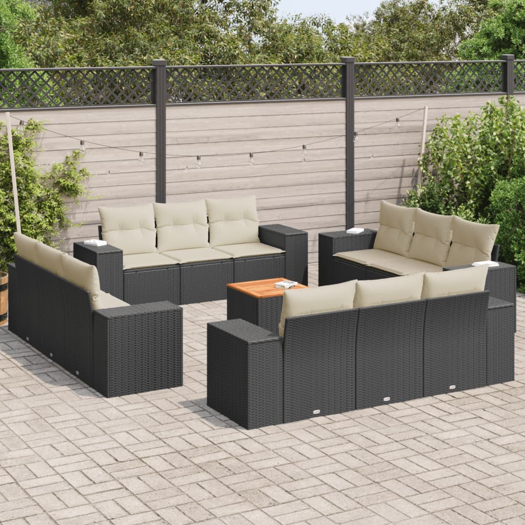 13 Piece Garden Sofa Set with Cushions Black Poly Rattan