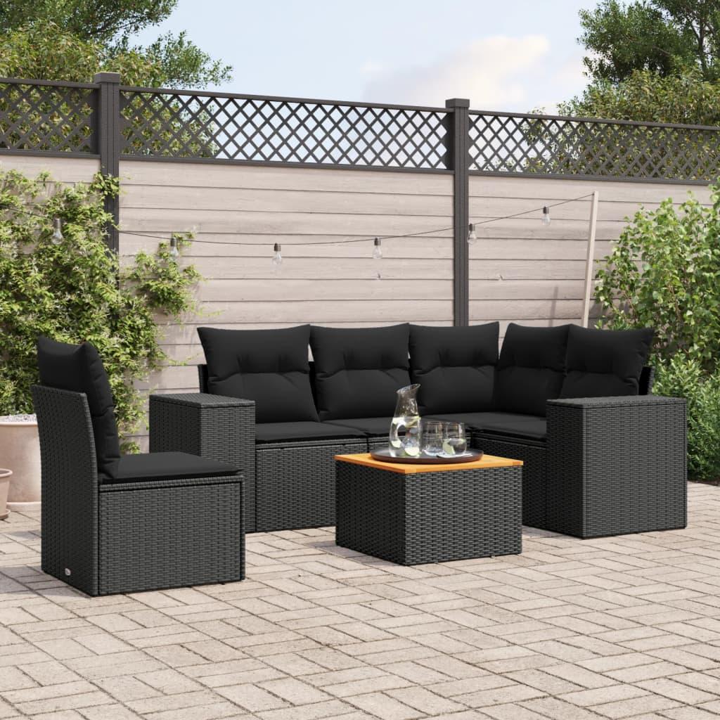 6 Piece Garden Sofa Set with Cushions Black Poly Rattan