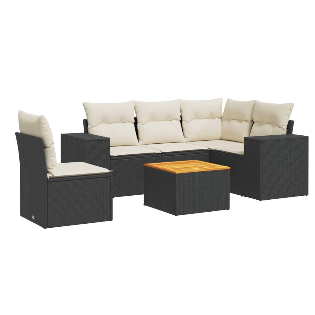 6 Piece Garden Sofa Set with Cushions Black Poly Rattan