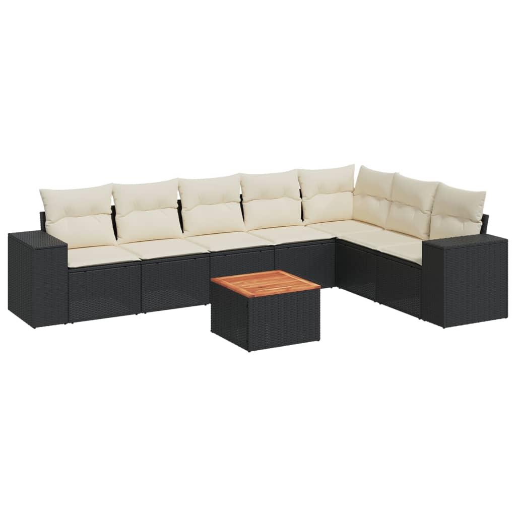 8 Piece Garden Sofa Set with Cushions Black Poly Rattan