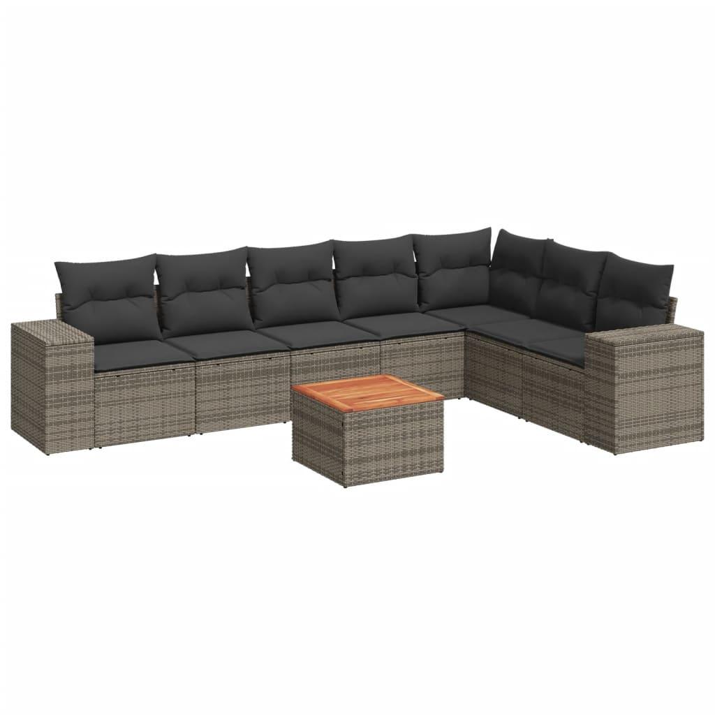 8 Piece Garden Sofa Set with Cushions Grey Poly Rattan