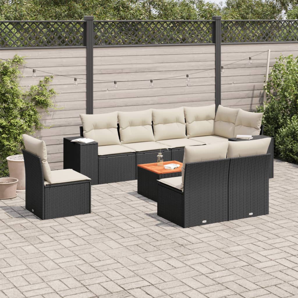 9 Piece Garden Sofa Set with Cushions Black Poly Rattan