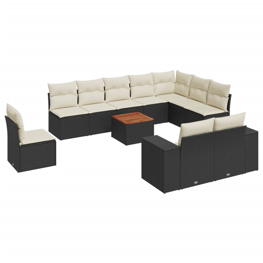 11 Piece Garden Sofa Set with Cushions Black Poly Rattan