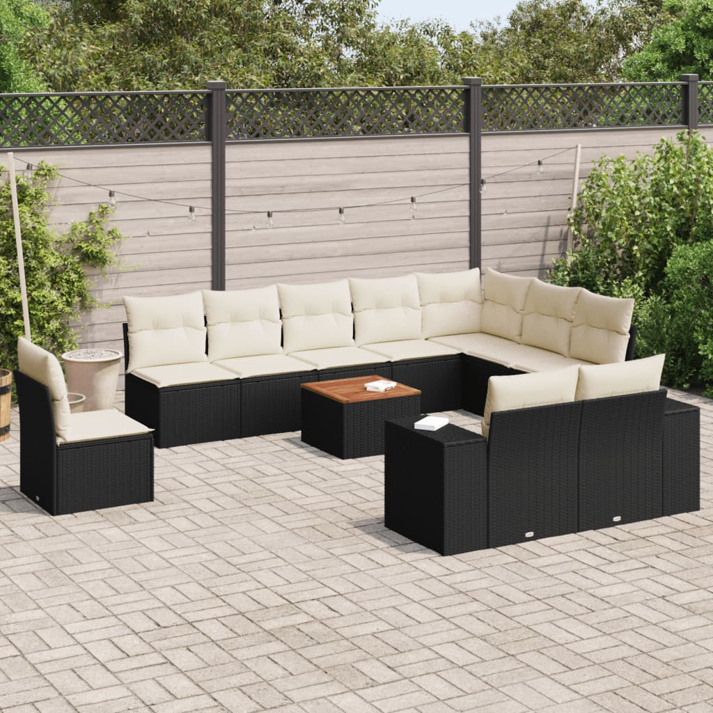 11 Piece Garden Sofa Set with Cushions Black Poly Rattan