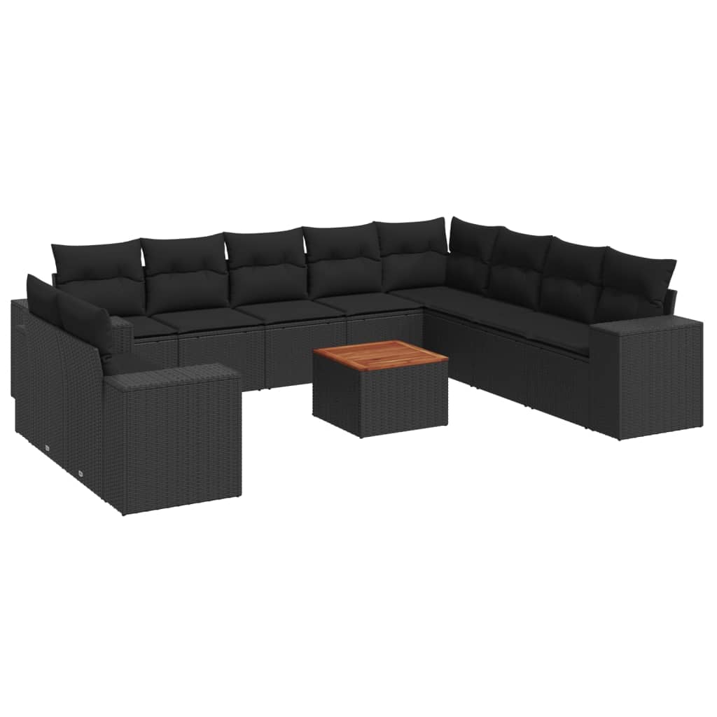 11 Piece Garden Sofa Set with Cushions Black Poly Rattan