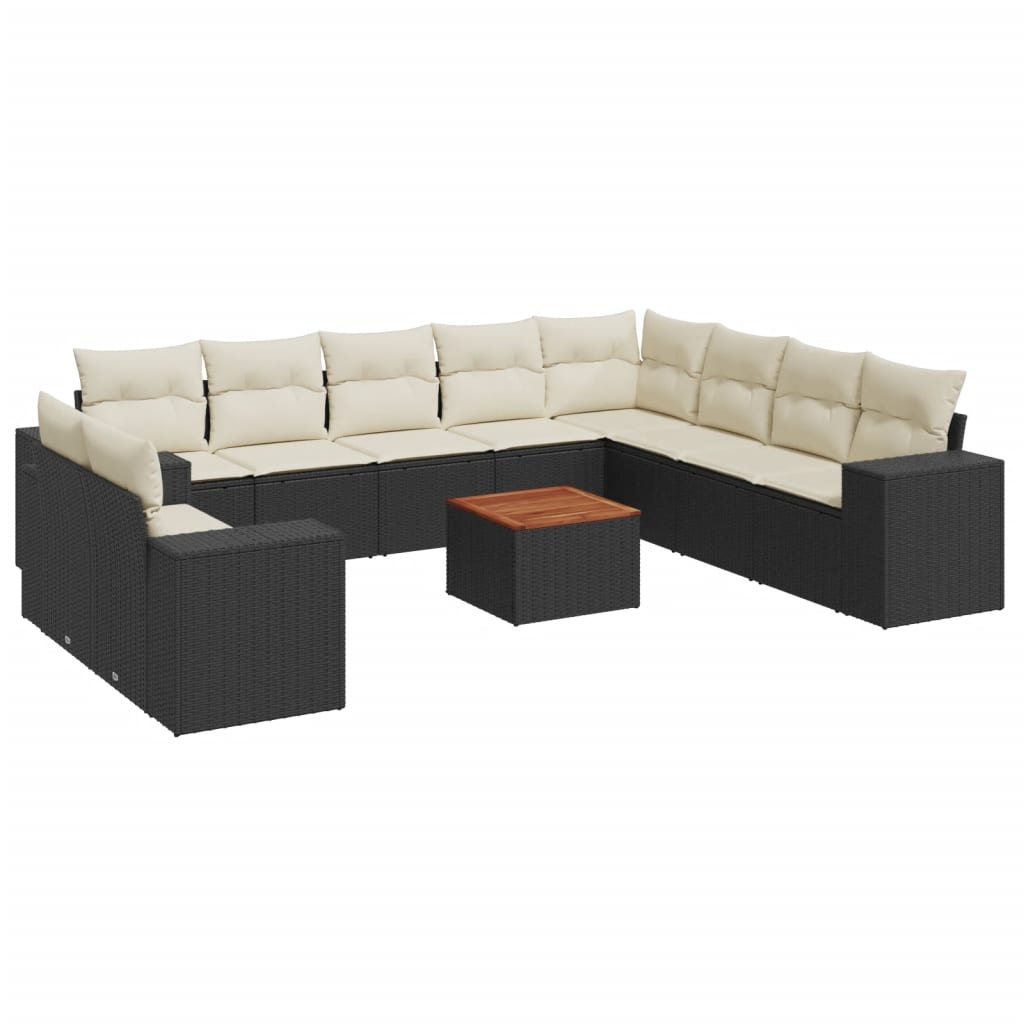 11 Piece Garden Sofa Set with Cushions Black Poly Rattan