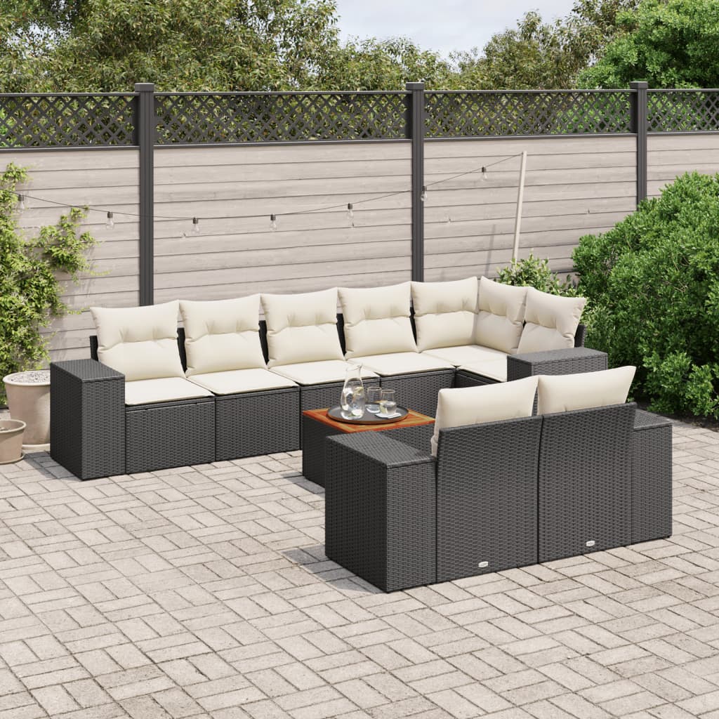 9 Piece Garden Sofa Set with Cushions Black Poly Rattan