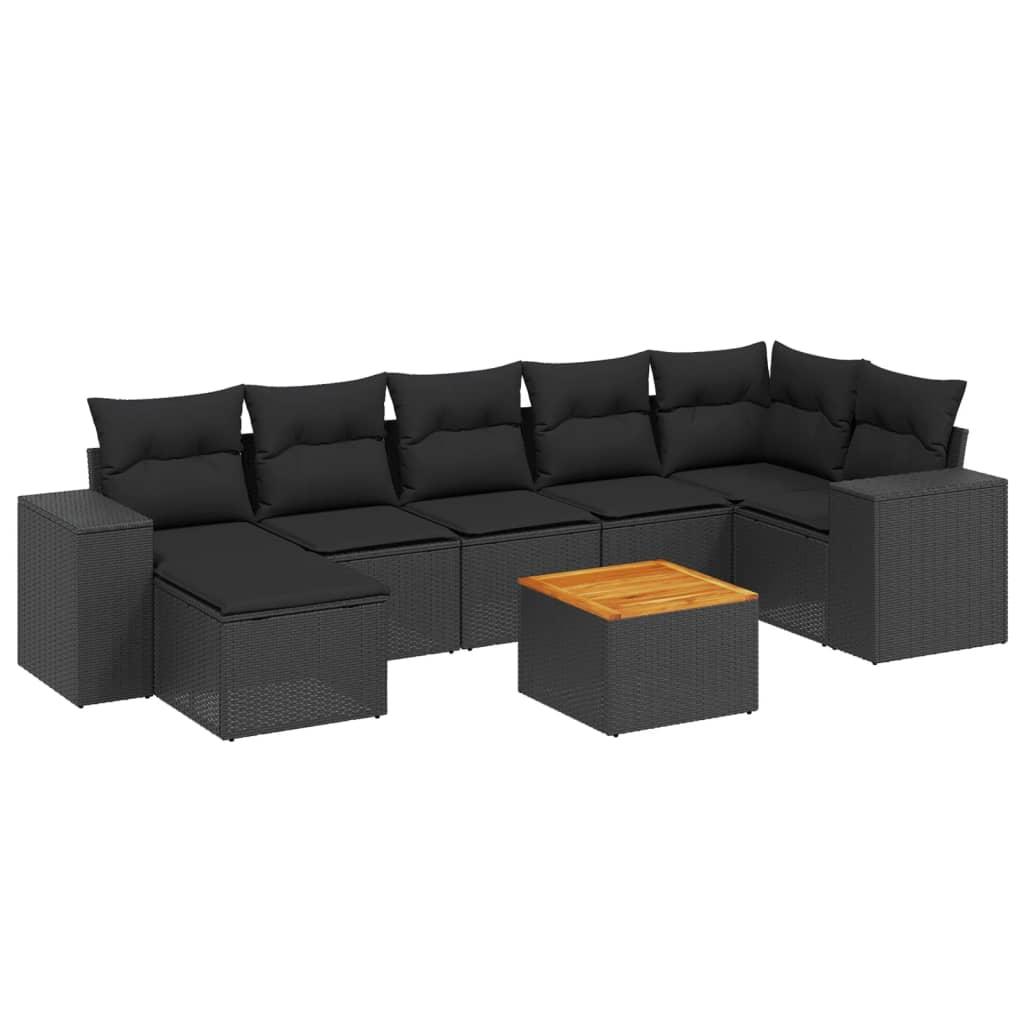 8 Piece Garden Sofa Set with Cushions Black Poly Rattan