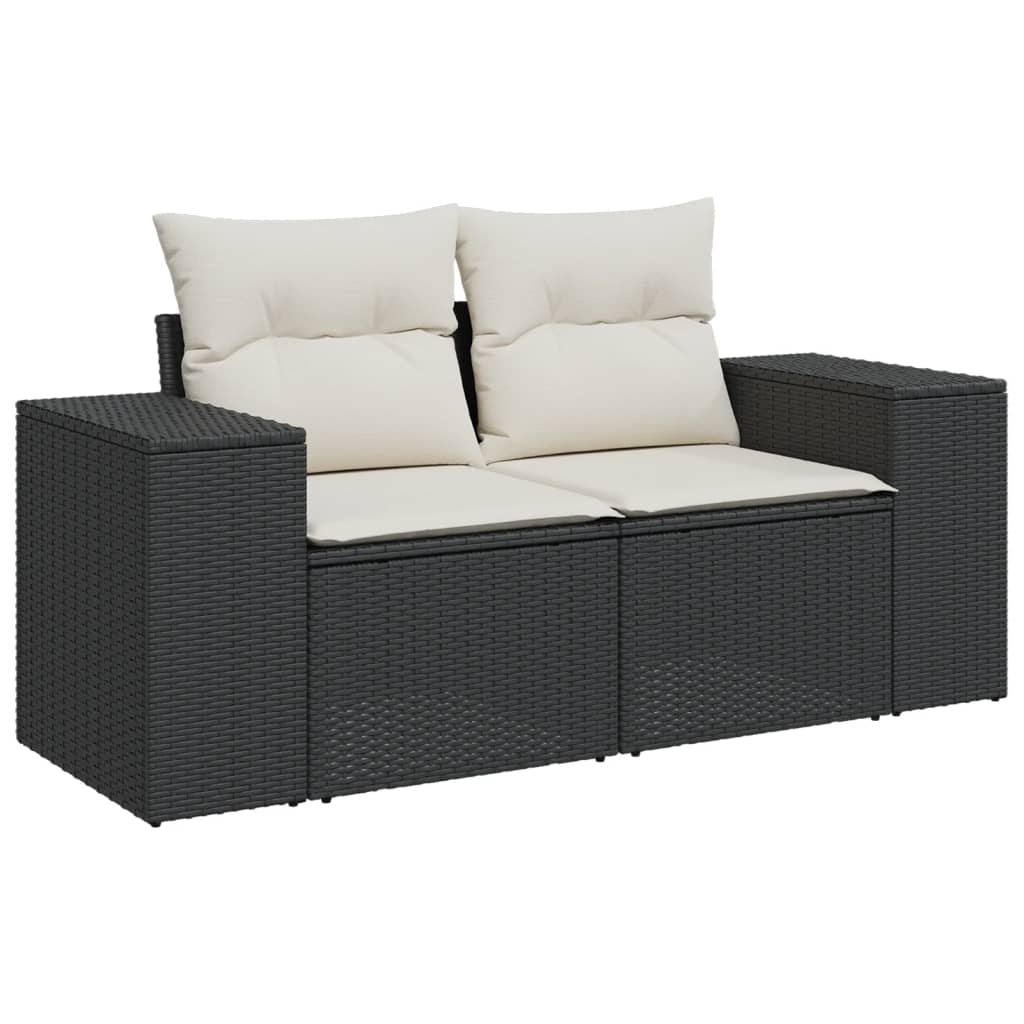 10 Piece Garden Sofa Set with Cushions Black Poly Rattan