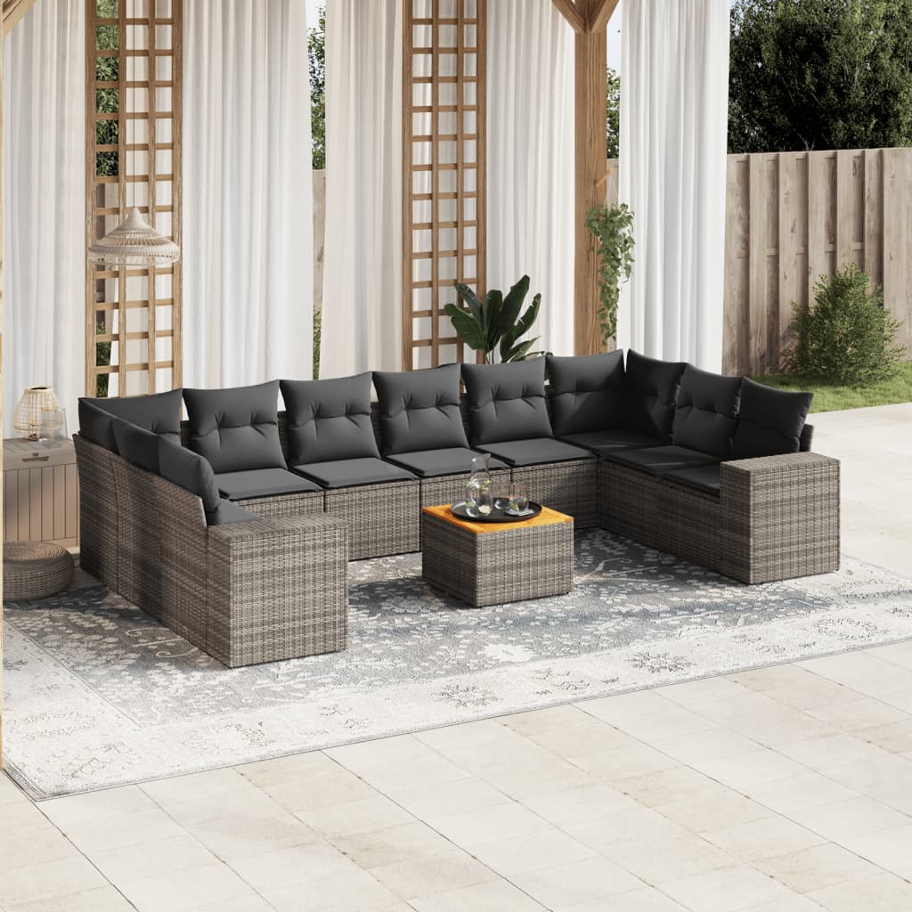 11 Piece Garden Sofa Set with Cushions Grey Poly Rattan