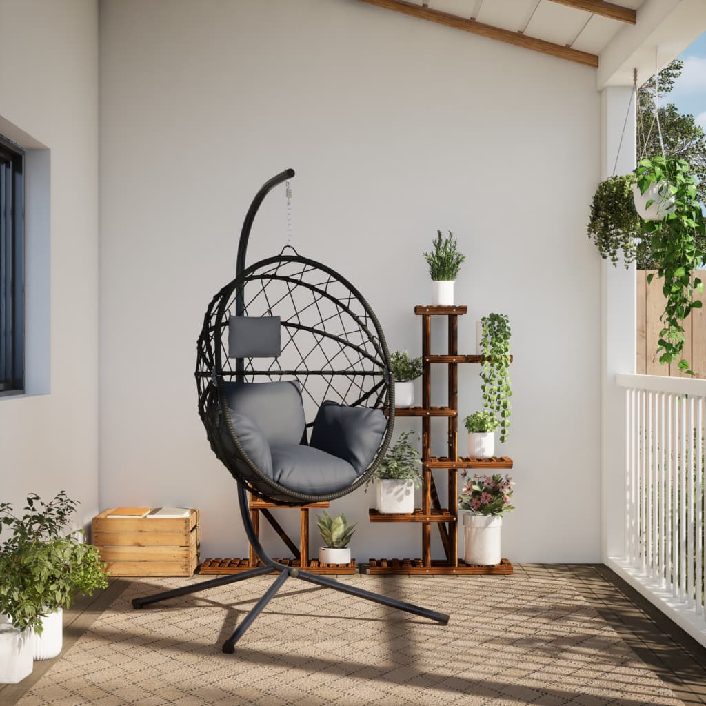 Hanging Egg Chair with Stand Anthracite Rattan and Steel