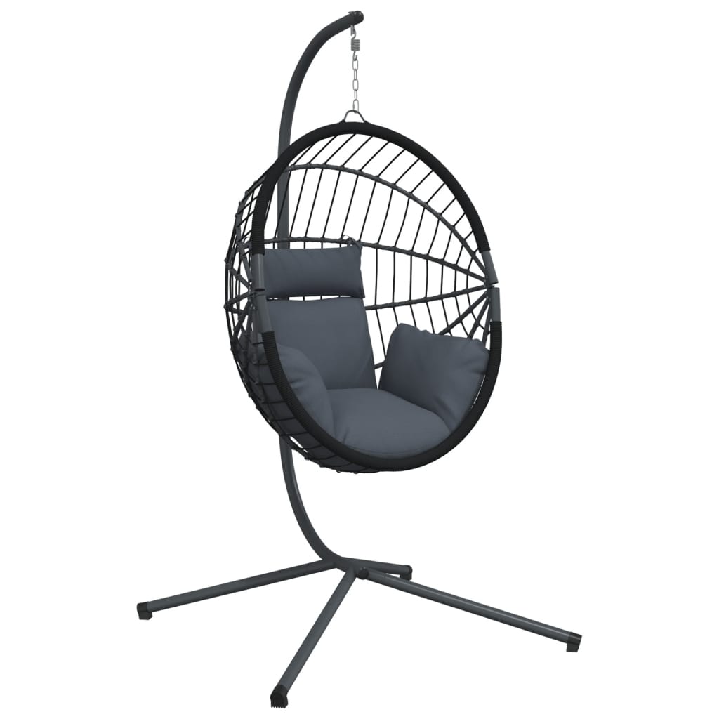 Hanging Egg Chair with Stand Anthracite Rattan and Steel