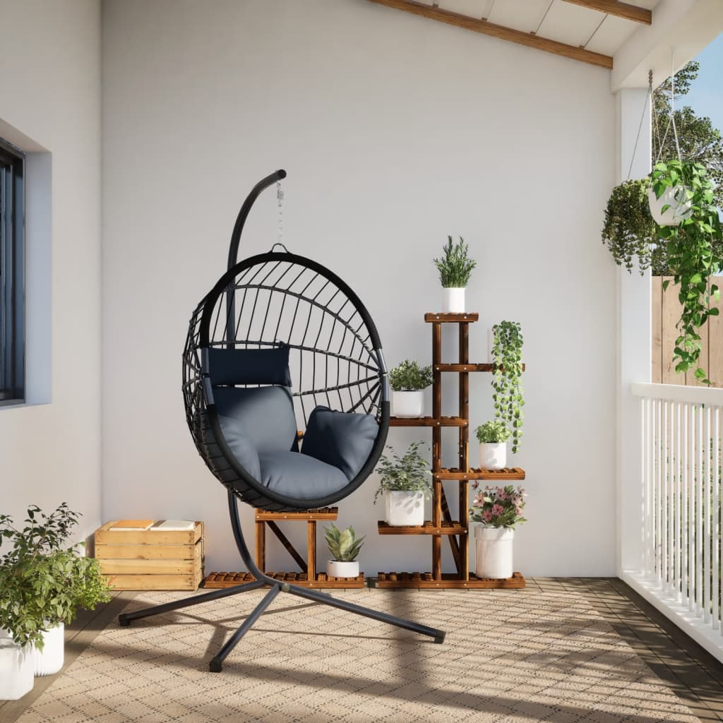 Hanging Egg Chair with Stand Anthracite Rattan and Steel